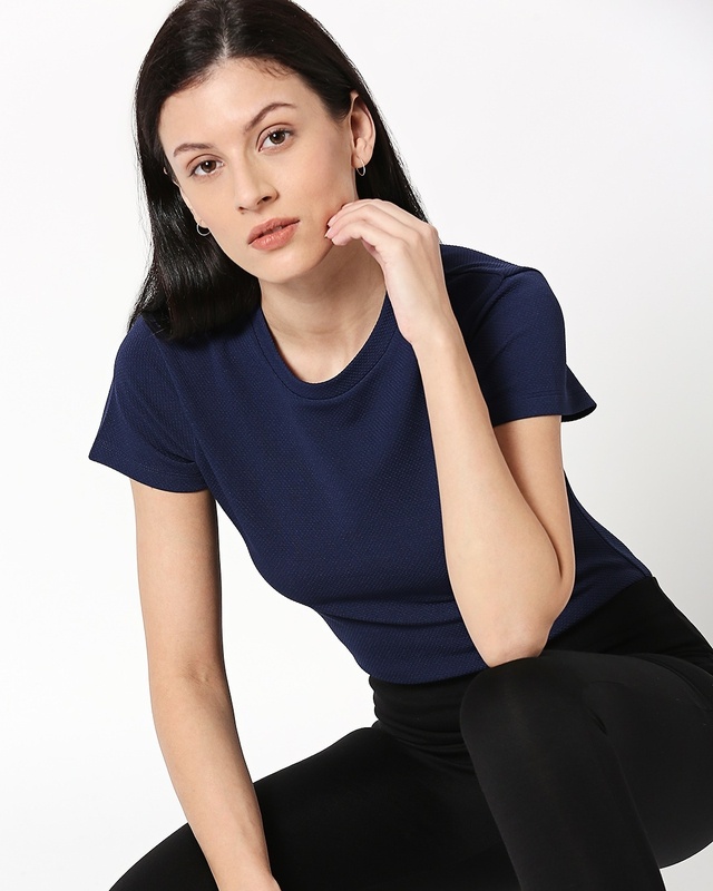 Shop Women's Blue Slim Fit T-shirt-Front