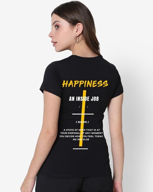 Shop Women's Black Happy State Typography T-shirt-Front