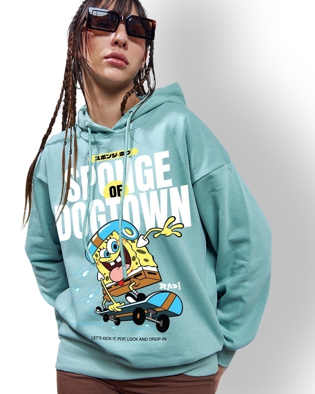 Shop Women's Harbor Gray Dopey Sponge Graphic Printed Oversized Hoodies-Front