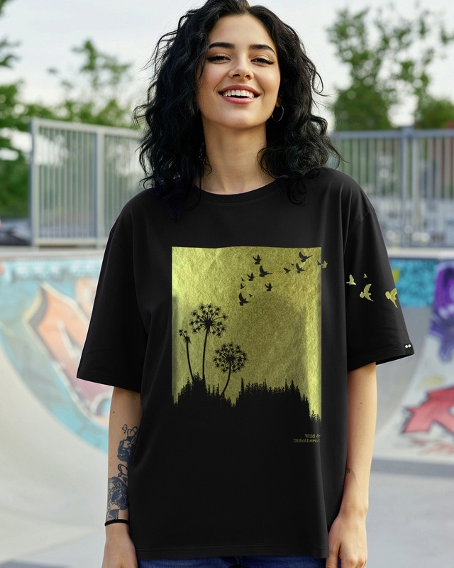 Shop Women's Jet Black Boundless Soul Graphic Printed Oversized T-shirt-Front
