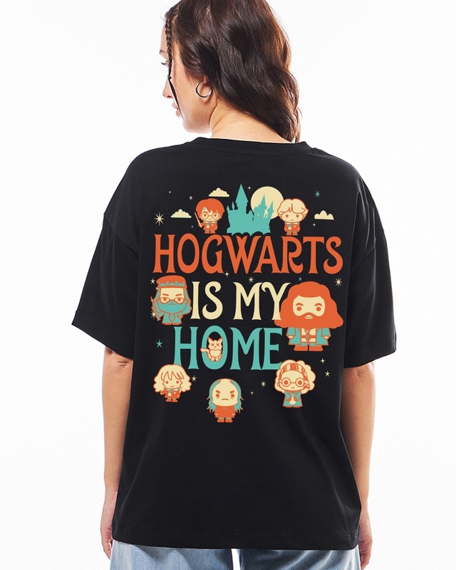 Shop Women's Jet Black Hogwarts Home Graphic Printed T-shirt-Front