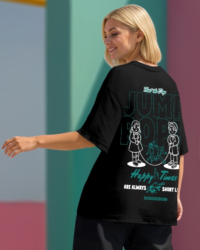 Shop Women's Jet Black Jump Rope Graphic Printed Oversized T-shirt-Front