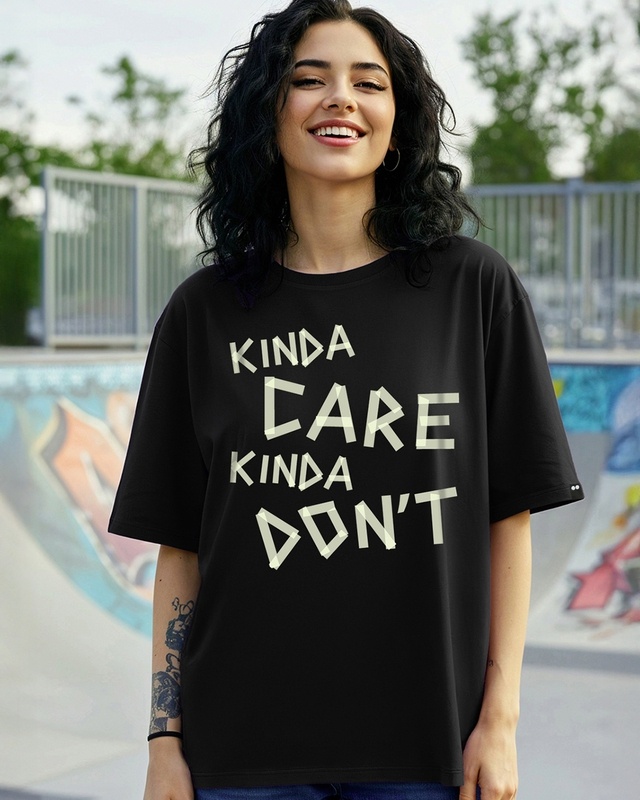 Shop Women's Jet Black Kind A Care Typography Oversized T-shirt-Front