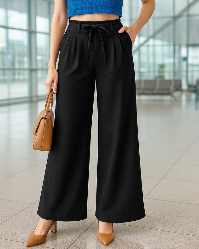 Shop Women's Jet Black Korean Pants-Front