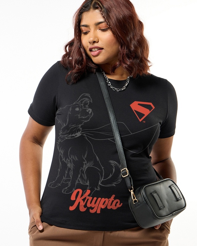 Shop Women's Jet Black Krypto Graphic Printed Plus Size T-shirt-Front