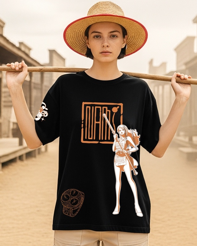 Shop Women's Jet Black Namisan Graphic Printed Oversized T-shirt-Front