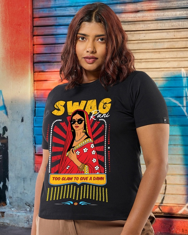 Shop Women's Jet Black Swag Rani Graphic Printed Plus Size T-shirt-Front
