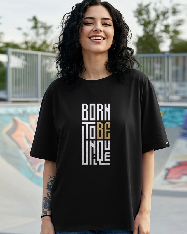 Shop Women's Jet Black To Be Unique Typography Oversized T-shirt-Front