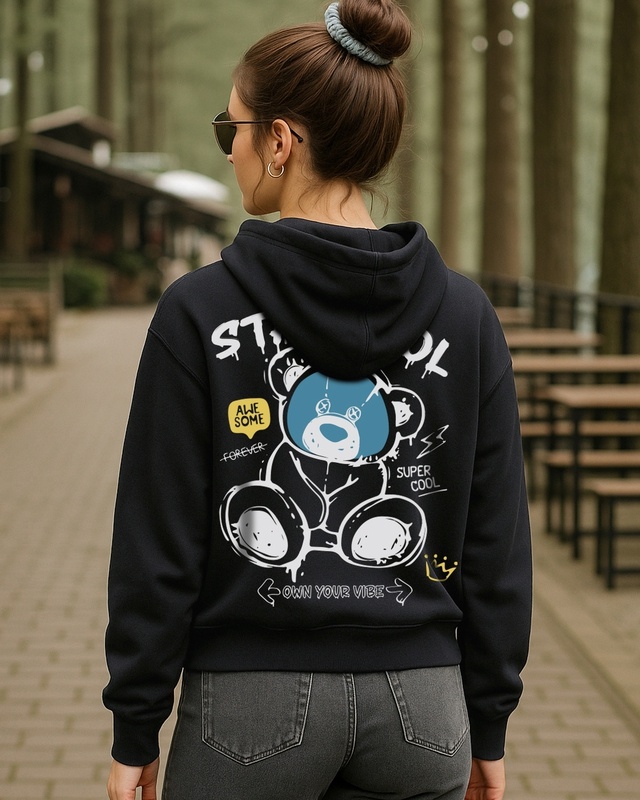 Shop Women's Jet Black Too Cool Graphic Printed Oversized Hoodies-Front