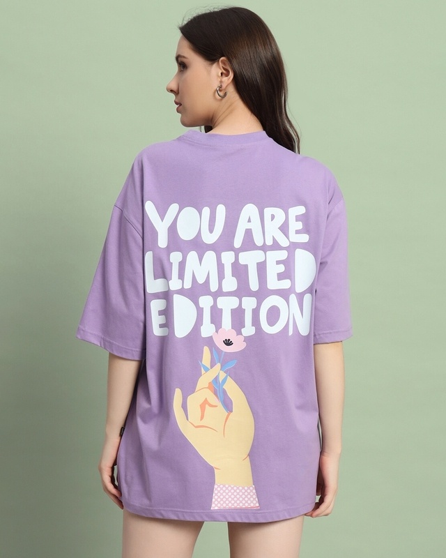Women's Lavender Limited Edition Typography Oversized T-shirt