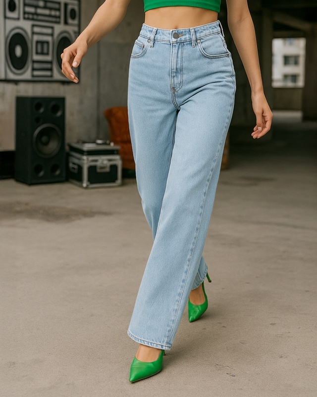Shop Women's Light Blue Washed Baggy Straight Fit Jeans-Front