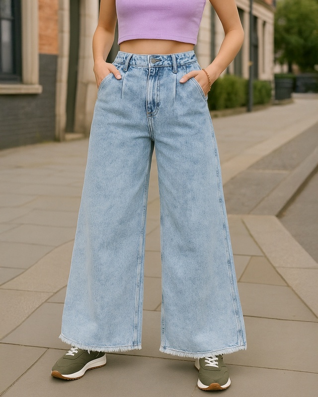 Shop Women's Light Blue Washed Flared Jeans-Front