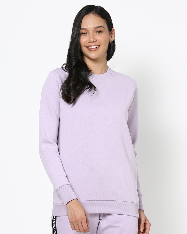 Shop Women's Lilac Crew Neck Relaxed Fit Sweatshirt-Front