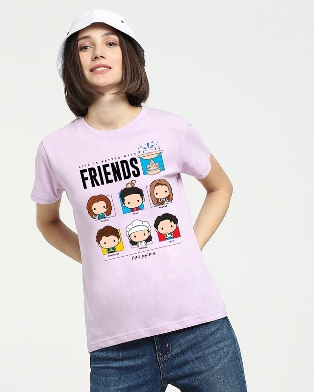 Shop Women's Purple Friends Life Graphic Printed Oversized T-shirt-Front
