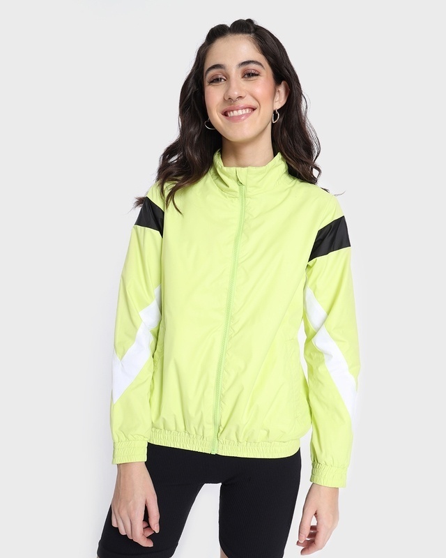 Shop Women's Lime Green Color Block Windcheater Jacket-Front