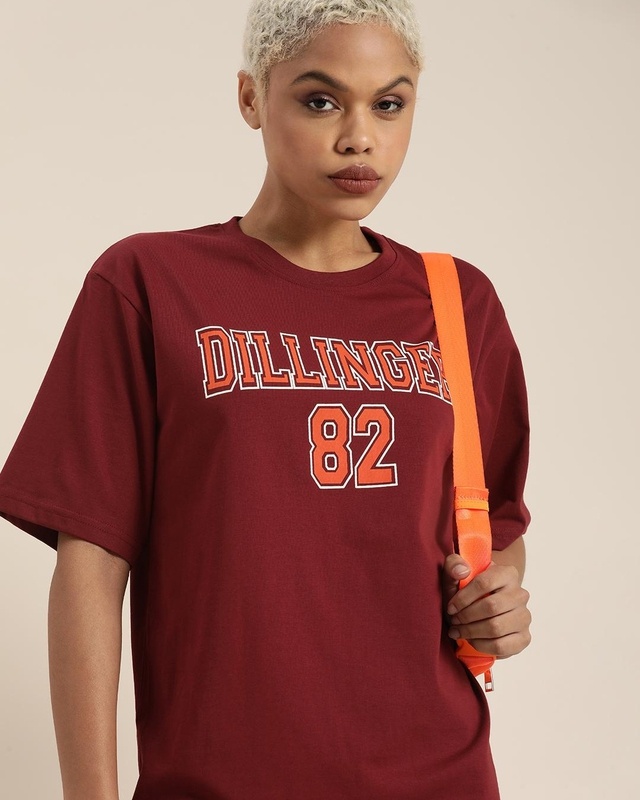 Shop Women's Maroon 82 Typography Relaxed Fit T-shirt-Front