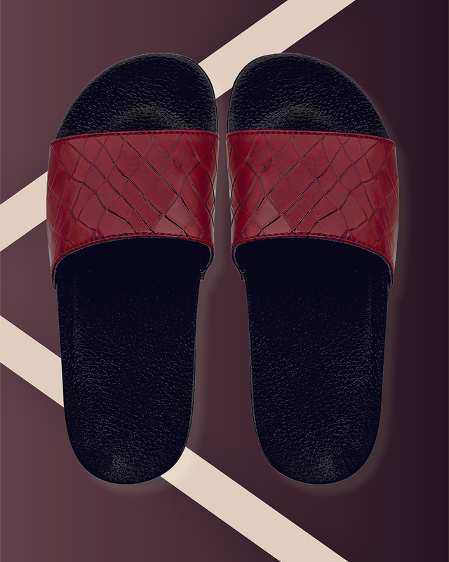 Shop Women's Maroon Self Design Sliders-Front