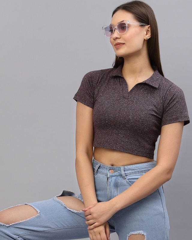 Shop Women's Maroon Slim Fit Short Top-Front