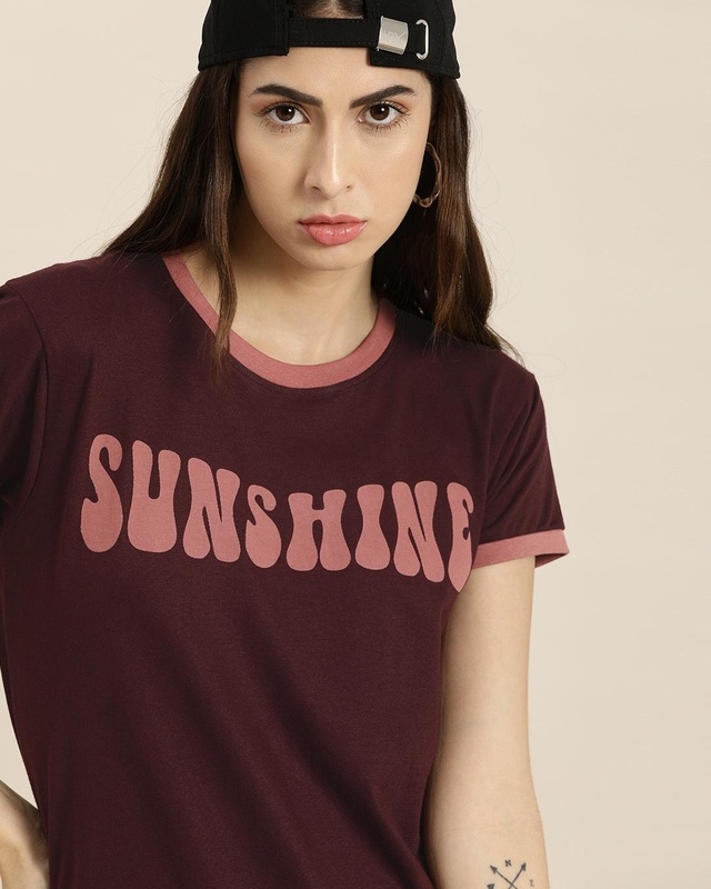 Shop Women's Maroon Sunshine Typography T-shirt-Front
