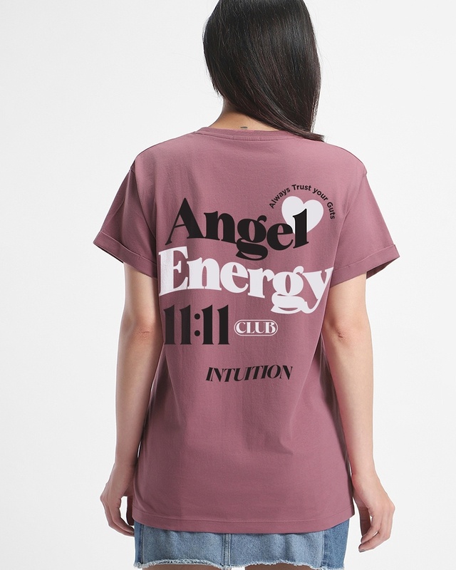 Shop Women's Mauve Angel energy Graphic Printed Boyfriend T-shirt-Front