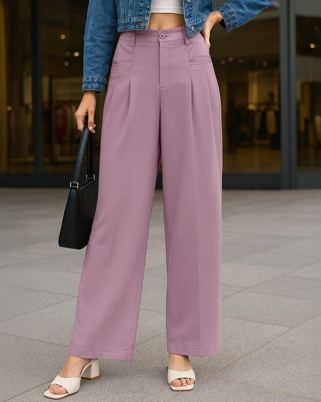 Shop Women's Mauve Oversized Korean Pants-Front