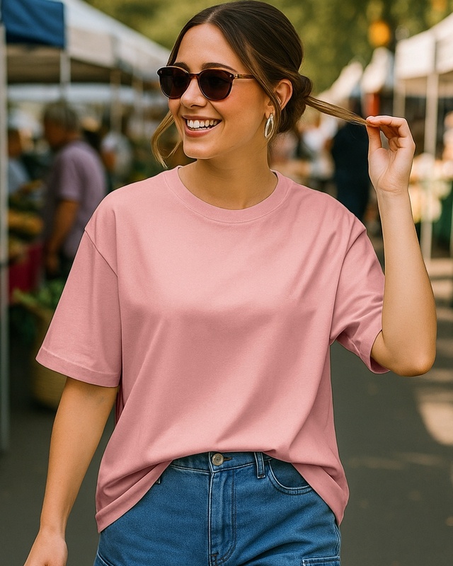 Shop Women's Mellow Rose Pink Oversized T-shirt-Front