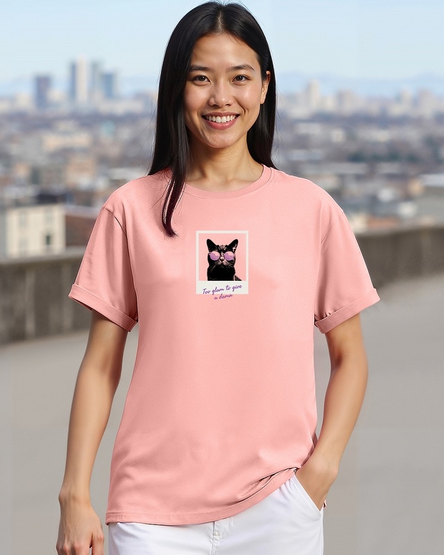 Shop Women's Mellow Rose Pink Too Glam Graphic Printed Boyfriend T-shirt-Front