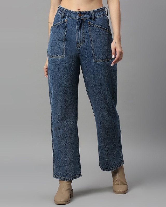 Shop Women's Mid Blue Mom Fit Jeans-Front