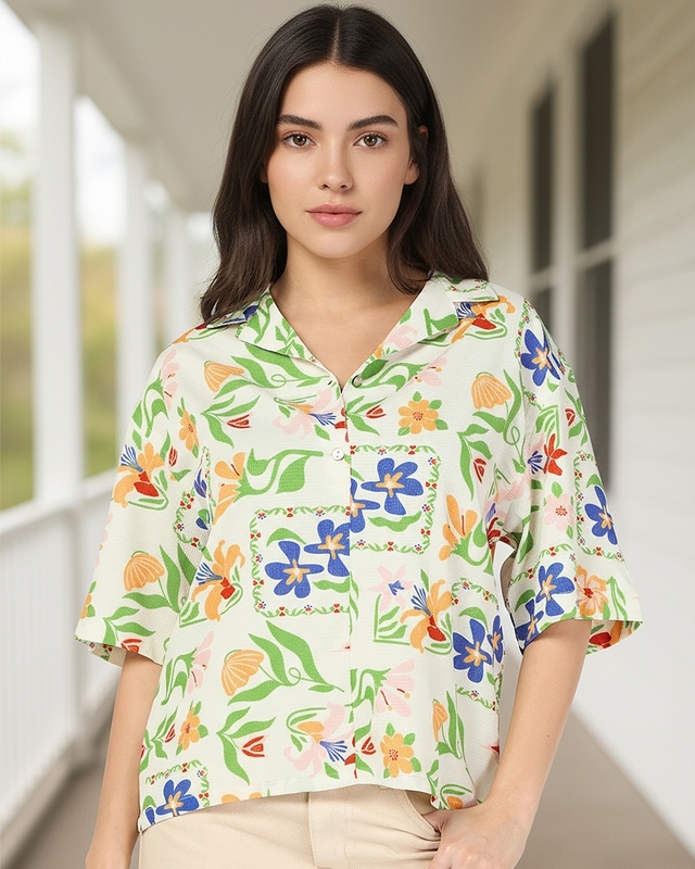 Shop Women's Multicolor All Over Printed Oversized Shirt-Front