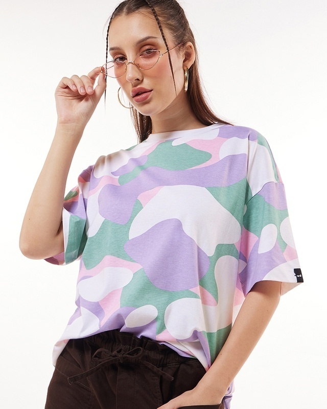 Shop Women's Multicolor Camo Printed Oversized T-shirt-Front