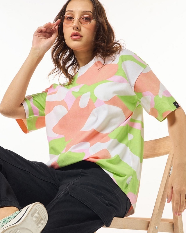 Shop Women's Multicolor All Over Printed Oversized T-shirt-Front