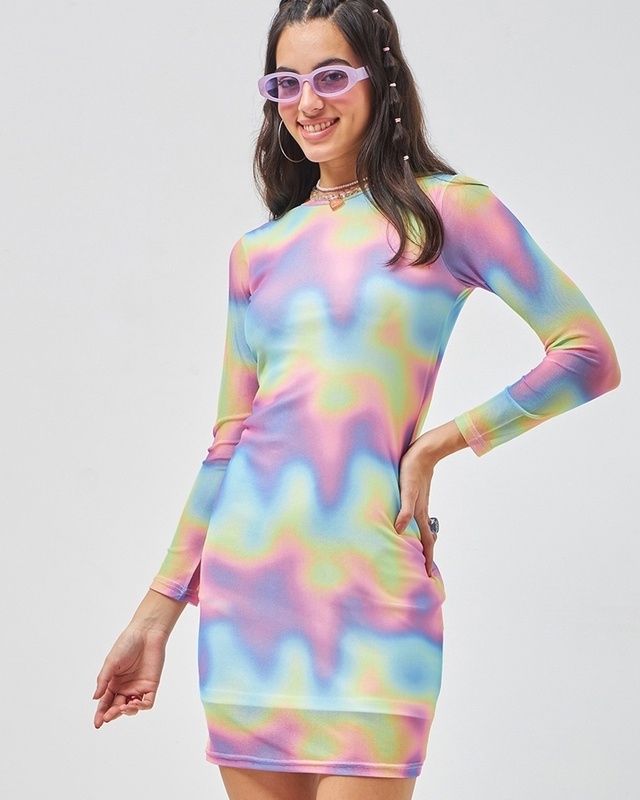 Women's Multicolor All Over Printed Slim Fit Bodycon Dress