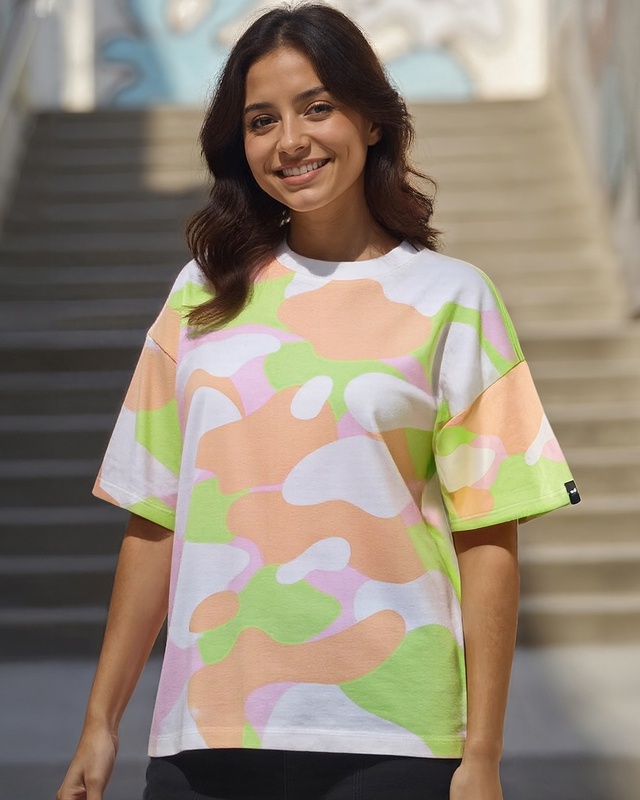 Women's Multicolor Camouflage Printed Oversized T-shirt