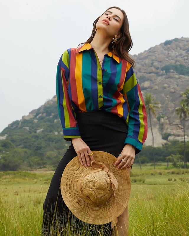 Women's Multicolor Striped Oversized Shirt