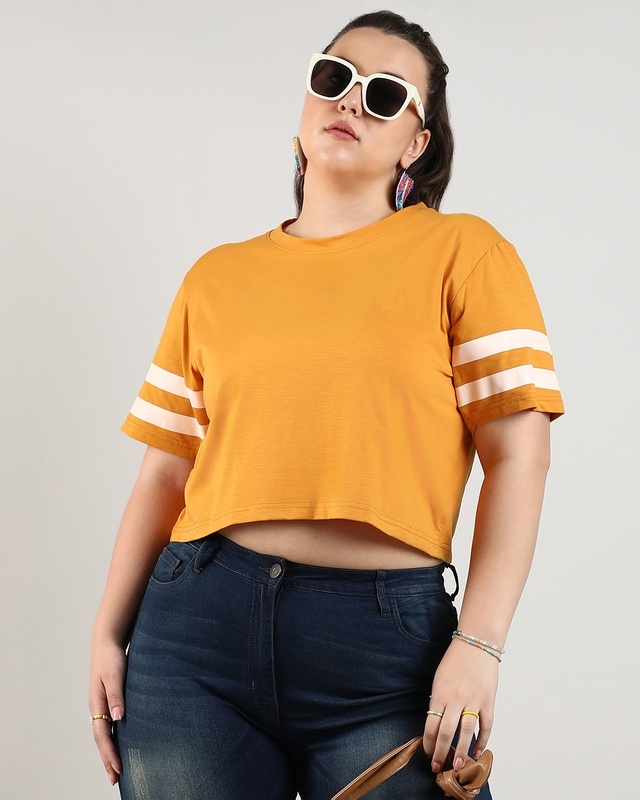 Shop Women's Mustard Yellow Oversized Plus Size Short Top-Front