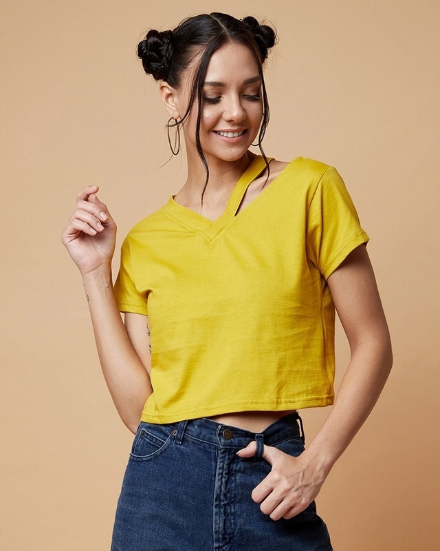 Shop Women's Mustard Yellow Short Top-Front