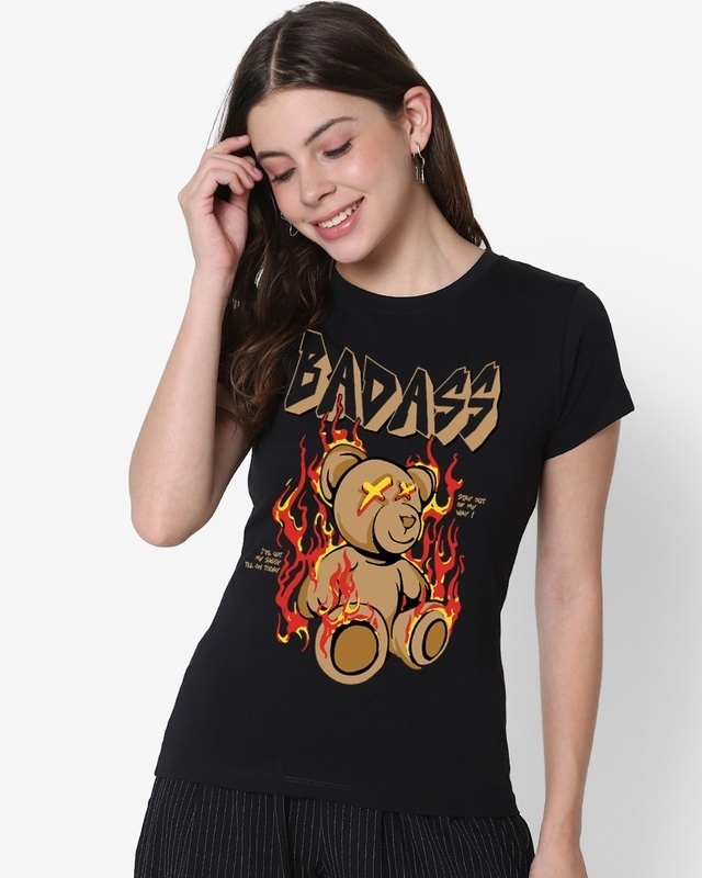 Shop Women's Black Badass Graphic Printed T-shirt-Front