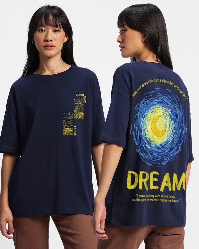 Shop Women's Navy Blue Dream Graphic Printed Oversized T-shirt-Front