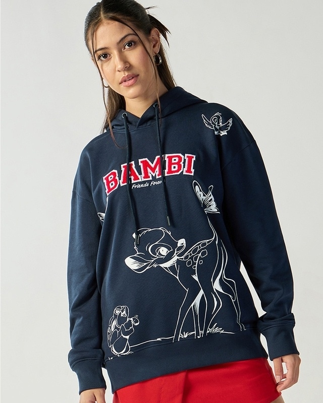 Shop Women's Navy Blue Graphic Printed Oversized Plus Size Hoodies-Front