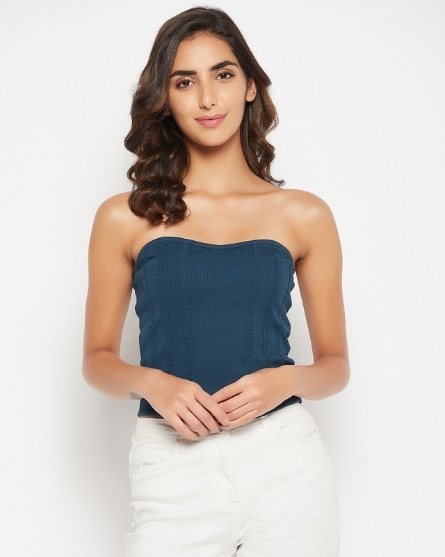 Shop Women's Blue Slim Fit Corset Top-Front