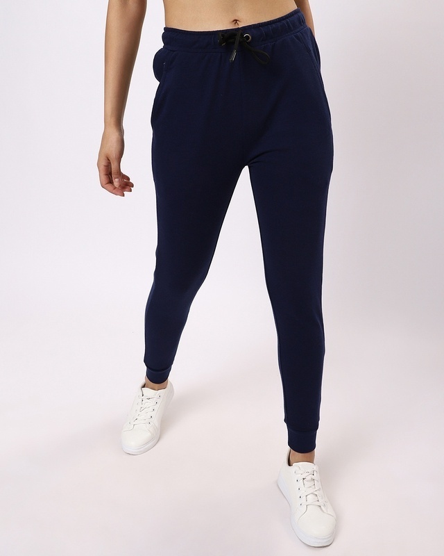 Shop Women's Navy Solid Slim Fit Joggers-Front