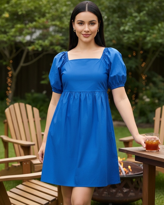 Shop Women's Nebula Blue Flared Dress-Front