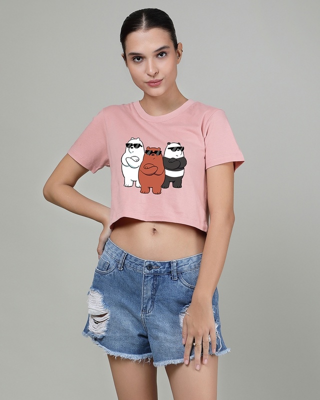 Shop Women's Nursery Pink Bare Bears Graphic Printed Short Top-Front