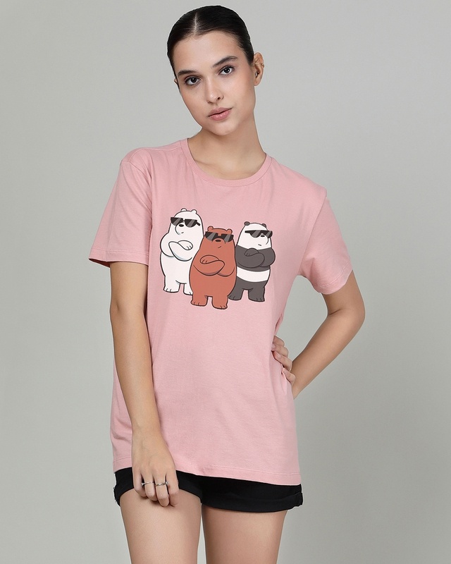 Shop Women's Nursery Pink Bare Bears Graphic Printed T-shirt-Front