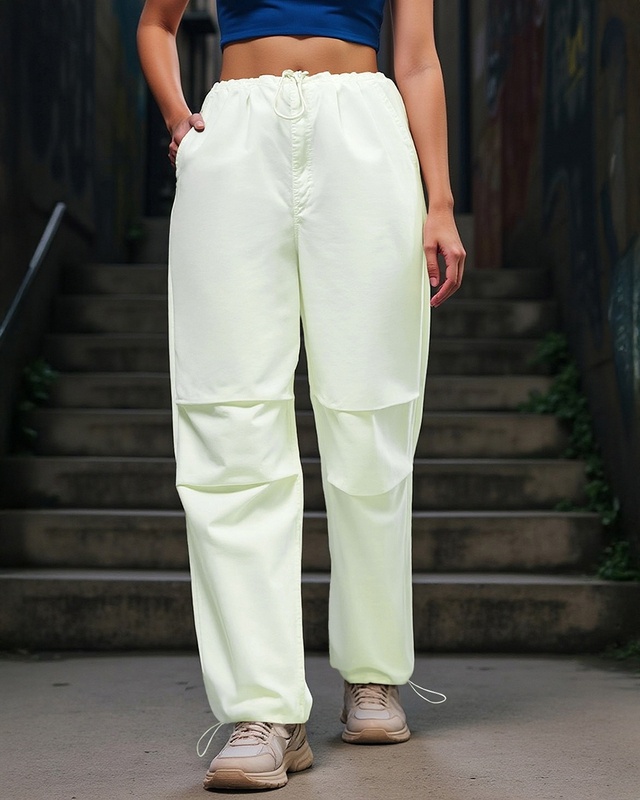 Shop Women's Off White Baggy Oversized Parachute Pants-Front