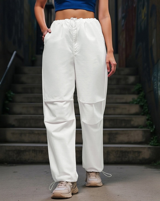 Shop Women's Off White Baggy Oversized Parachute Pants-Front