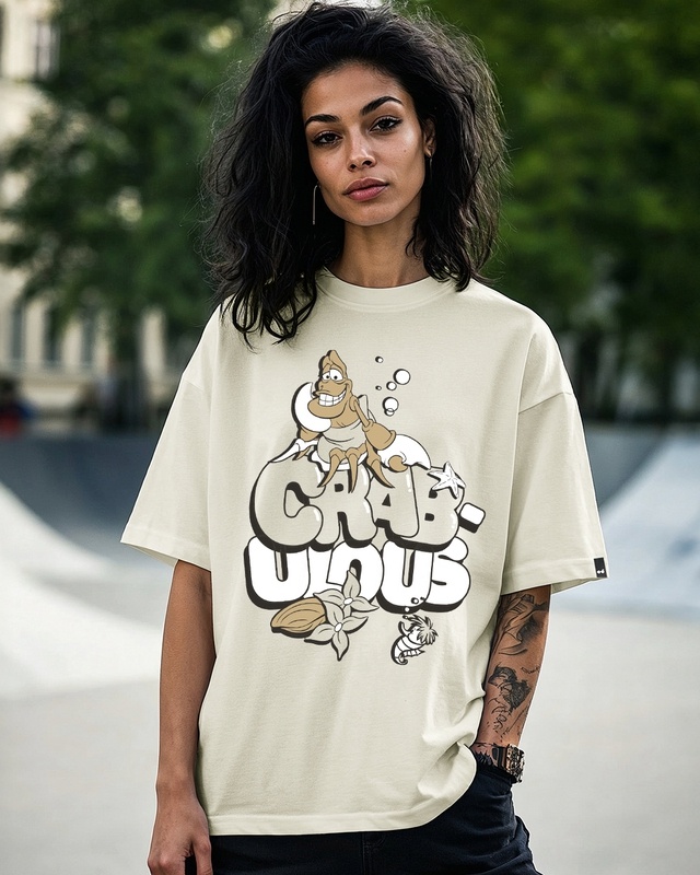 Shop Women's Off White Crabulous Graphic Printed Oversized T-shirt-Front