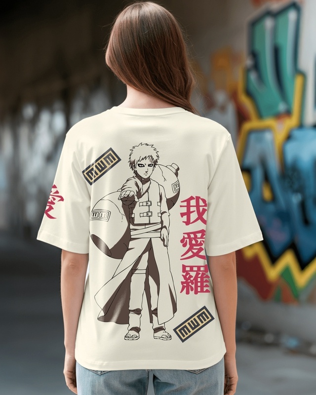 Shop Women's Off White Kazekage Graphic Printed Oversized T-shirt-Front