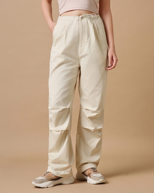 Shop Women's Off White Oversized Parachute Pants-Front