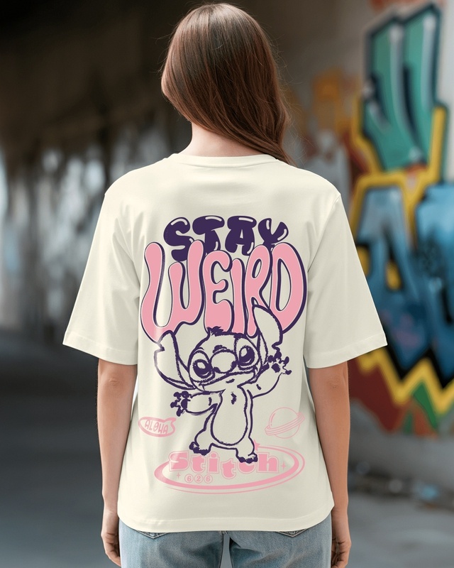 Shop Women's Off White Stay Weird Graphic Printed Oversized T-shirt-Front